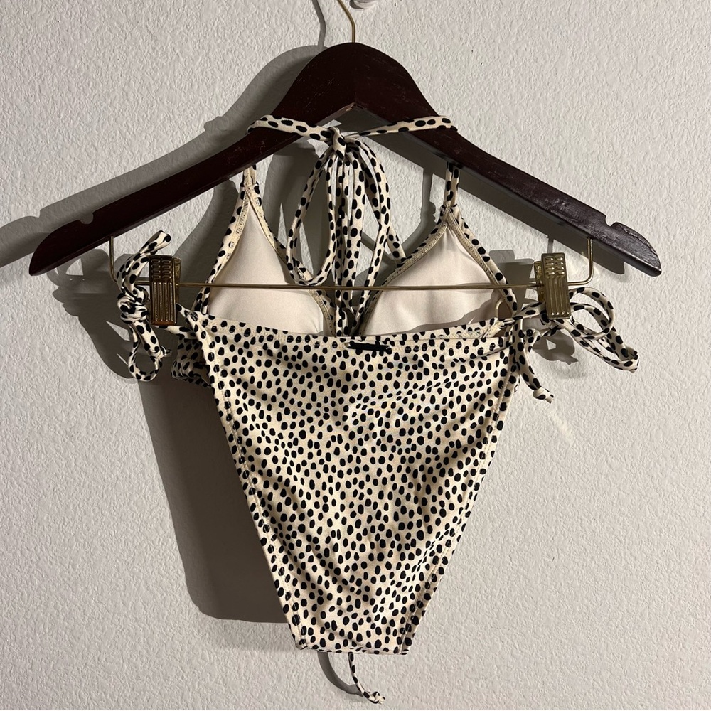 Kendall + Kylie Polka Dot High Waist Bikini Set Women's L Swimsuit Ivory Black - Picture 2 of 7